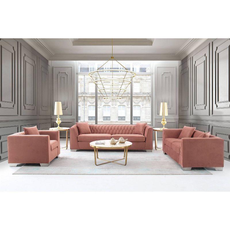 Blush Pink Velvet 90.5'' Contemporary Sofa with Stainless Steel Legs