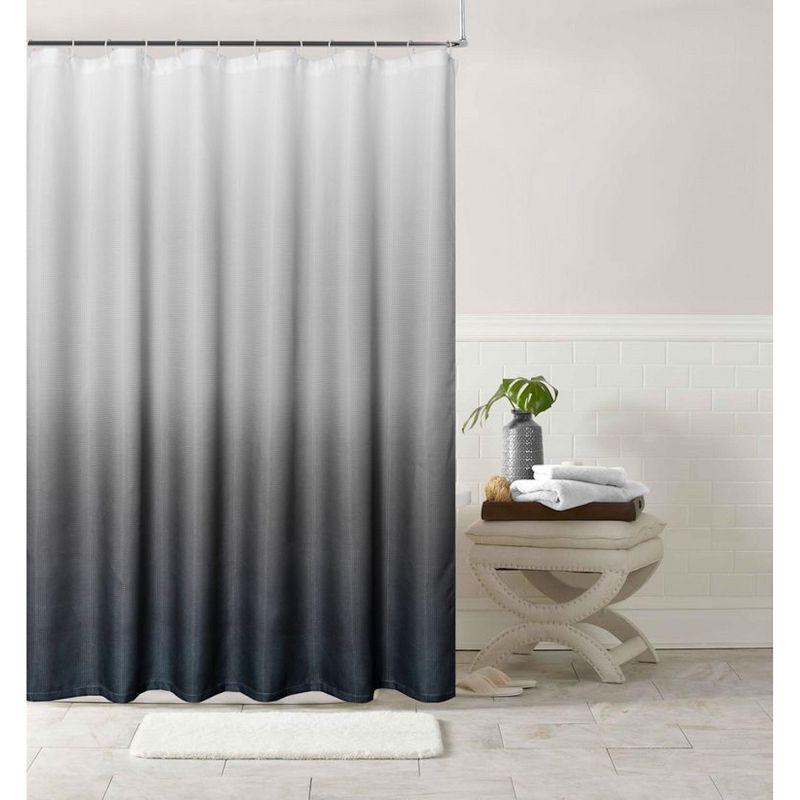 Dainty Home 3D Printed Ombre Textured Waffle Weave Shower Curtain - Black