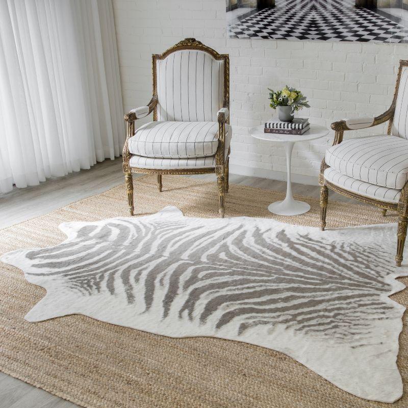 5'3"X7'10" Zebra Loomed Novelty Area Rug Gray - Erin Gates By Momeni: Luxury Animal Print, Indoor Low Pile Rug