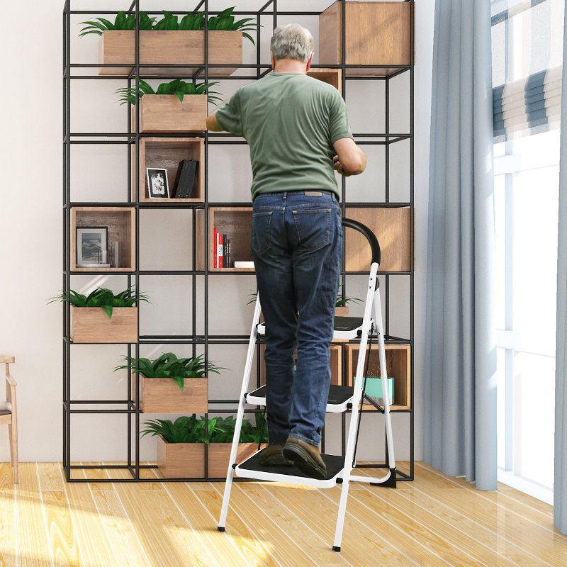 Costway 3 Step Lightweight Ladder HD Platform Foldable Stool 330 LB Cap. Saving Space