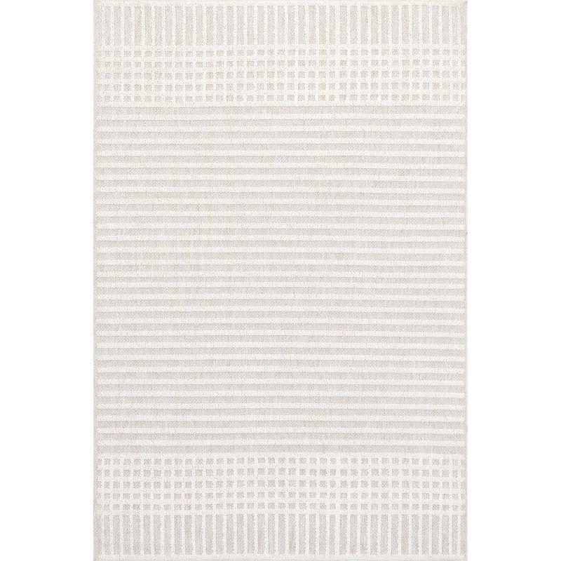 Nuloom Yulia Geometric Bands Pet Friendly Machine Washable Area Rug, 12' x 15', Light Grey