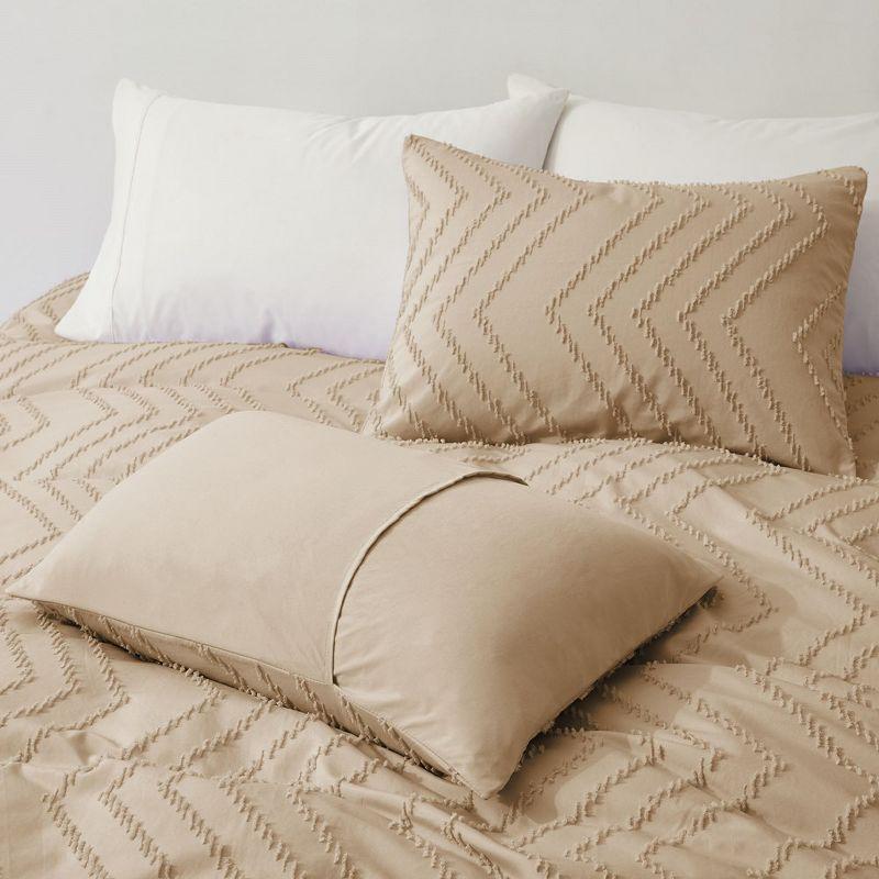 Peace Nest Tufted Microfiber Clipped Duvet Cover Set with Zipper Closure & Corner Ties, Fawn, Full/Queen