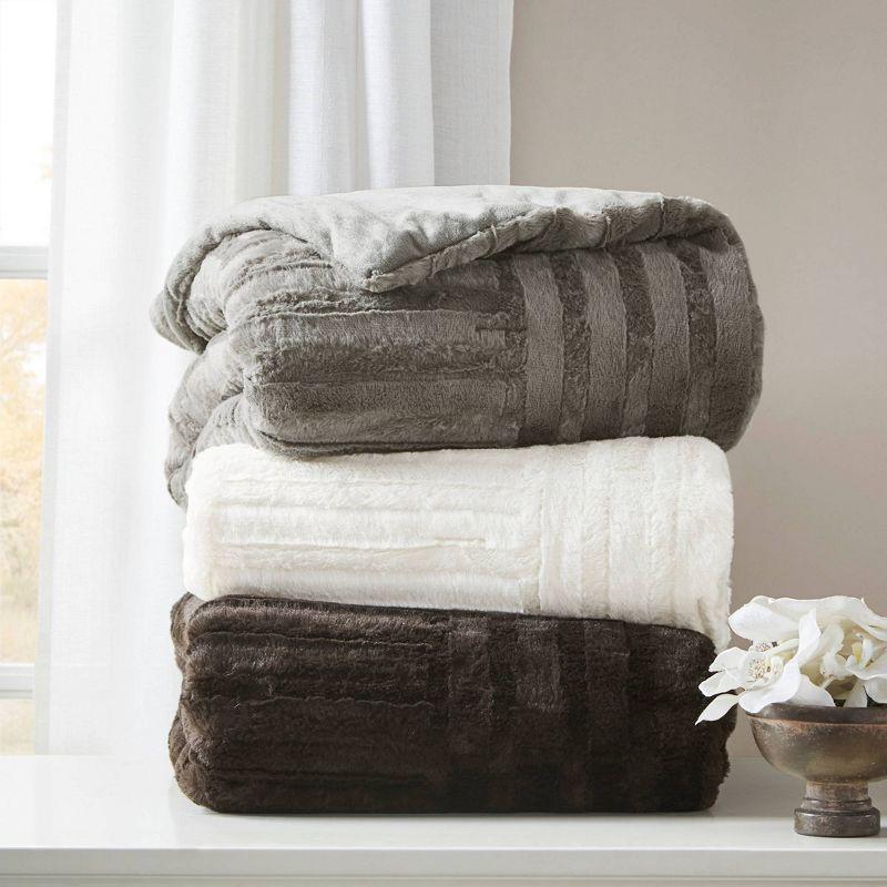 50"x60" Polar Solid Faux Fur Throw Blanket Gray - Madison Park: Hypoallergenic, Plush Couch & Bed Comfort