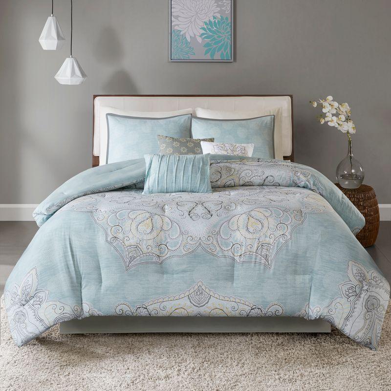 Lucinda 7 Piece Reversible Cotton Sateen Comforter Set