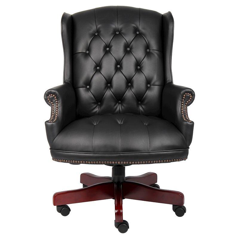 Wingback Traditional Chair Black - Boss Office Products: Elegant Mahogany, Tufted, Pneumatic Lift