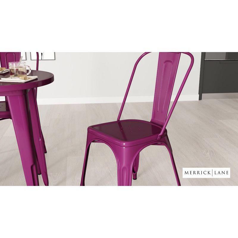 Merrick Lane Wells Indoor/Outdoor Stacking Metal Dining Chair with Single Slat Back and Powder Coated Finish