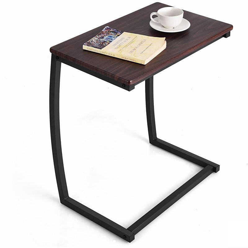 Coffee Wood and Metal C-Shaped End Table