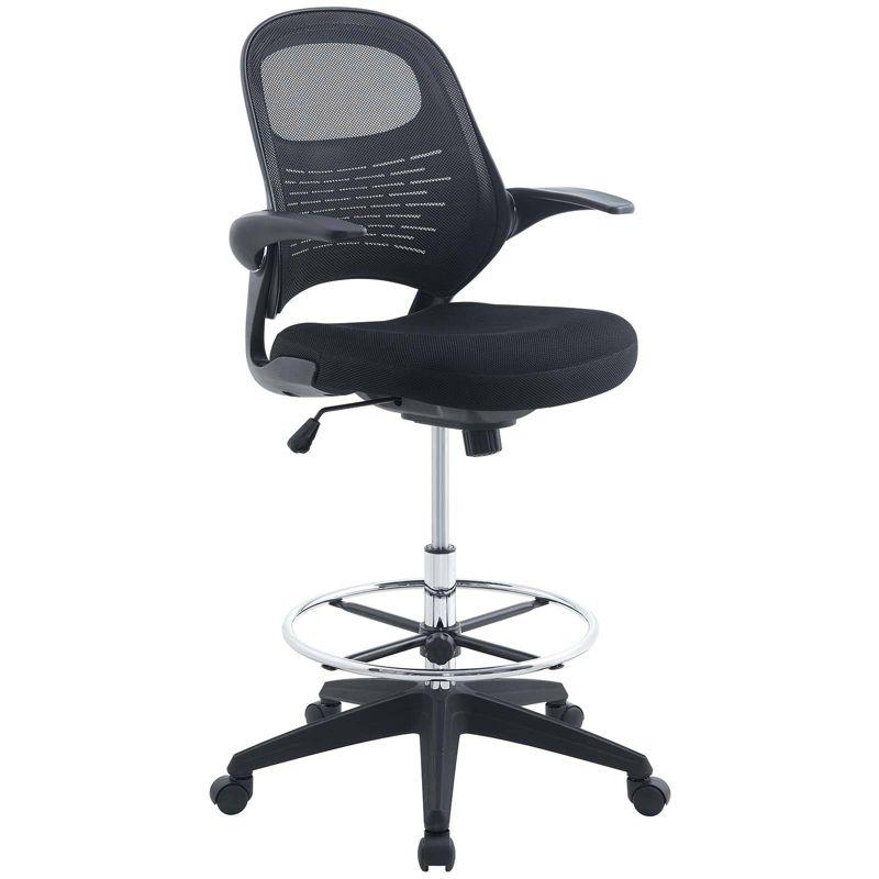 Stealth Drafting Chair Black - Modway: Upholstered, 330 lbs Capacity, Adjustable Height 23"-30"