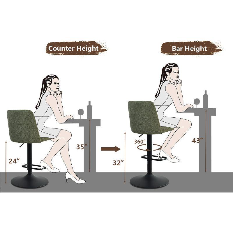 24"-33" Bruno Green Upholstered Swivel Adjustable Height Barstools (Set of 2) -Maison Boucle