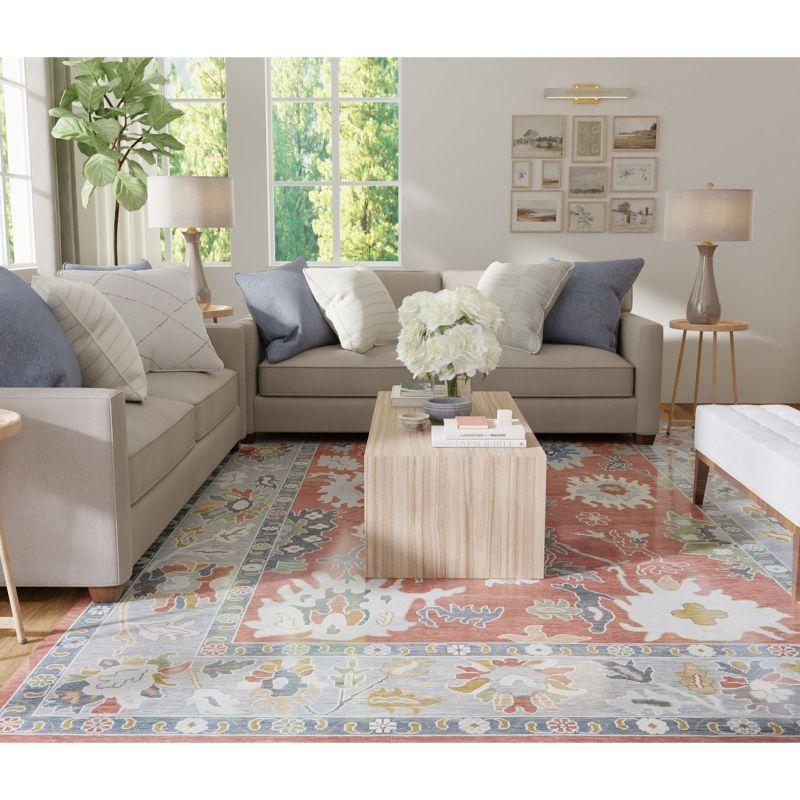 Karina Transitional Floral & Botanical Red/Gray/Ivory Area Rug