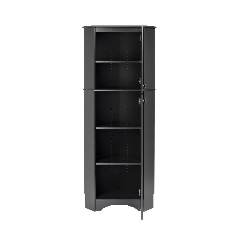 Black Composite Wood Tall Corner Storage Cabinet with Adjustable Shelving