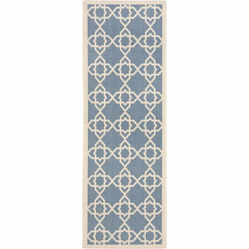 Courtyard CY6032 Power Loomed Indoor and Outdoor Runner Rug - Blue/Beige - 2'3"x12' - Safavieh