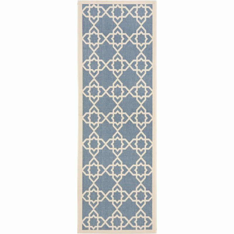 Reversible Easy-Care Blue Synthetic 2'3" x 12' Runner Rug