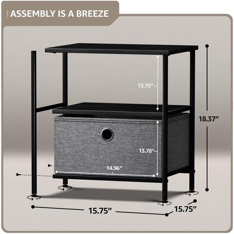 Sorbus 1 Drawer and Shelves Nightstand with Steel Frame, Wood Top & Fabric Bins