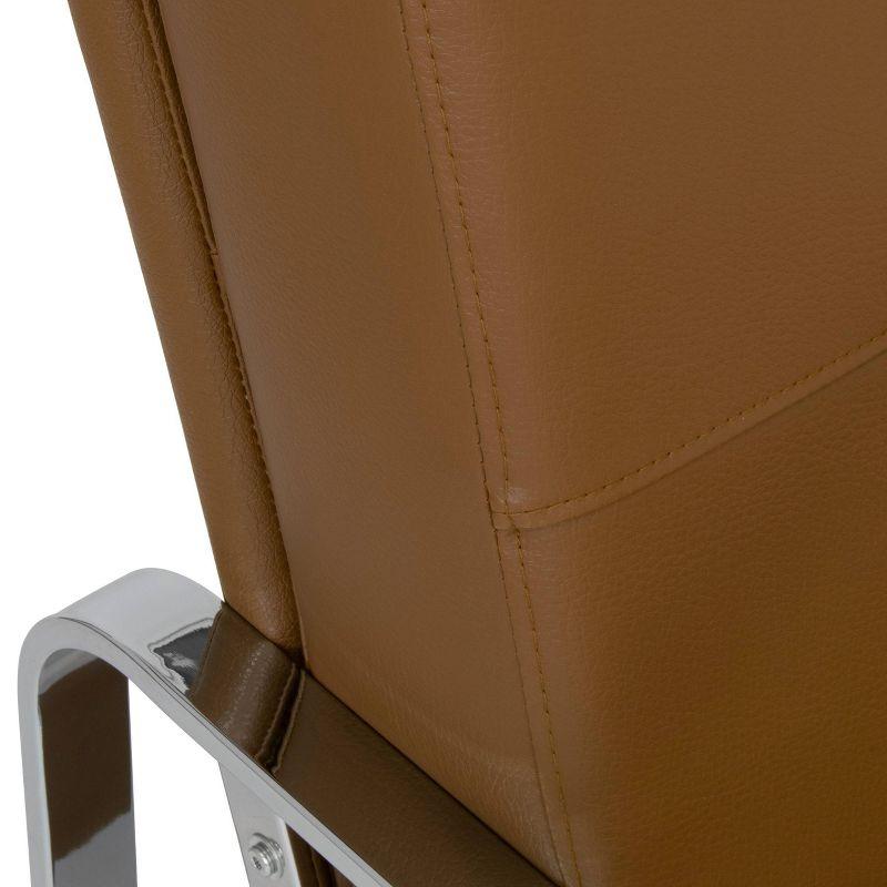 Caramel Brown Leather Reclining Accent Chair with Chrome Frame