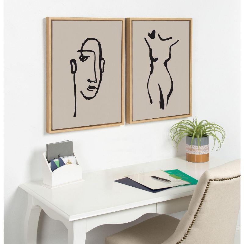 Kate and Laurel Sylvie Minimalist Neutral Line Art Drawing Face Framed Canvas by The Creative Bunch Studio, 18x24, Natural