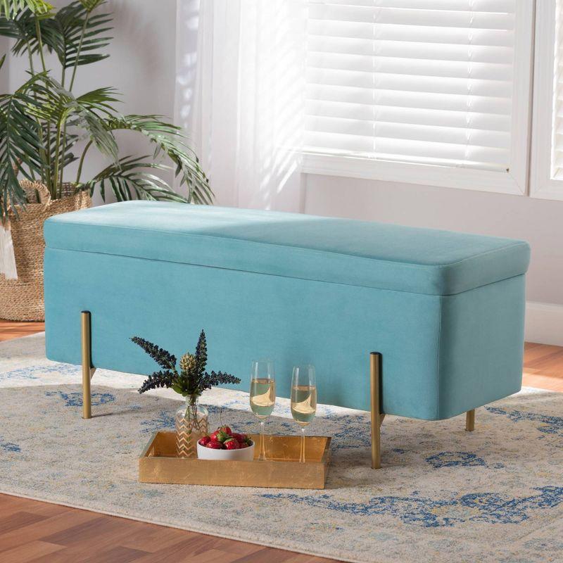 Rockwell Velvet Metal Storage Bench Navy Blue/Gold - Baxton Studio: Upholstered Lift-Top for Bedroom