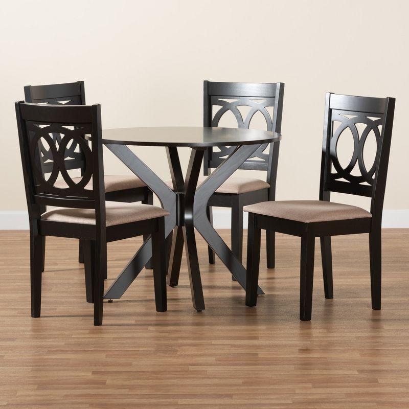 Beige Fabric and Espresso Brown Wood 5-Piece Dining Set