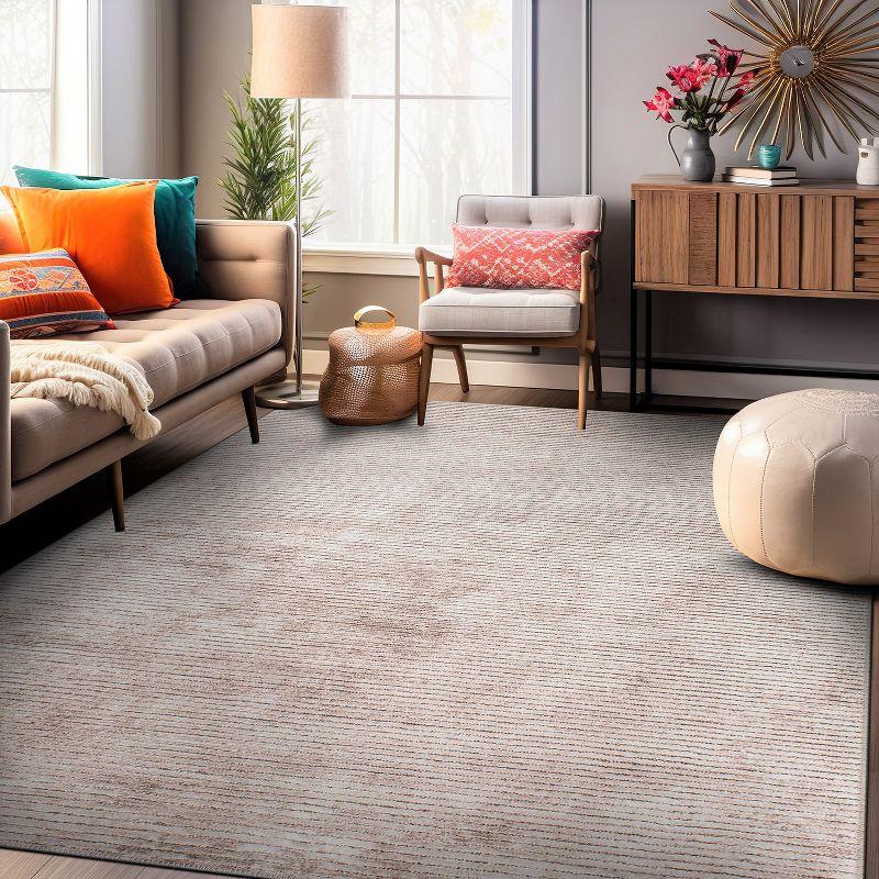 World Rug Gallery Contemporary Distressed Stripe Machine Washable 8'4"x11'6" Beige Area Rug