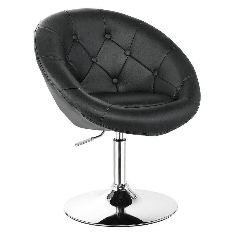 Costway 1PC Accent Chair Adjustable Modern Swivel Round Tufted Back  PU Leather Black