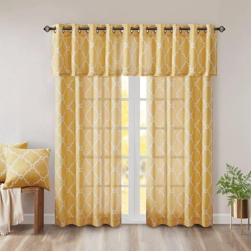 Fretwork Print Grommet Top Window Curtain Panel