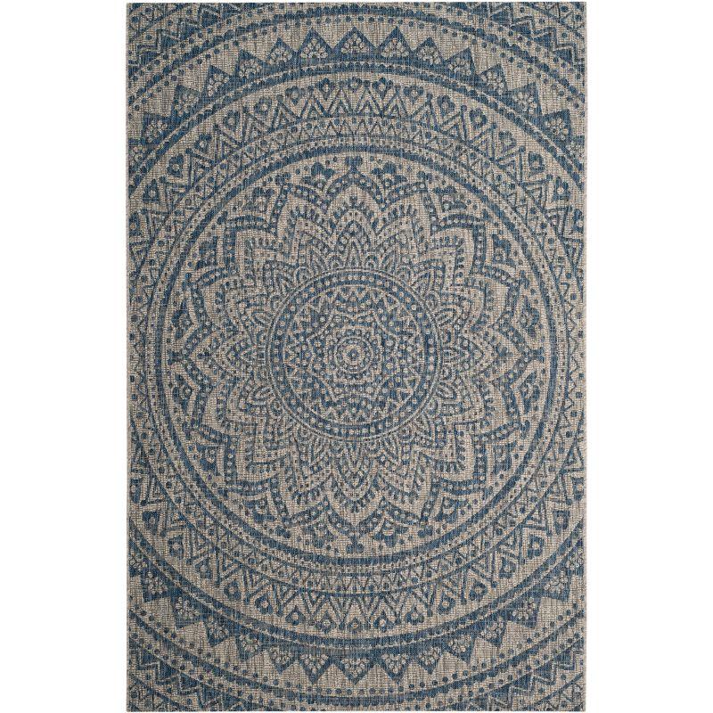 Courtyard CY8734 Power Loomed Indoor and Outdoor Area Rug - Light Grey/Blue - 4'x5'7" - Safavieh