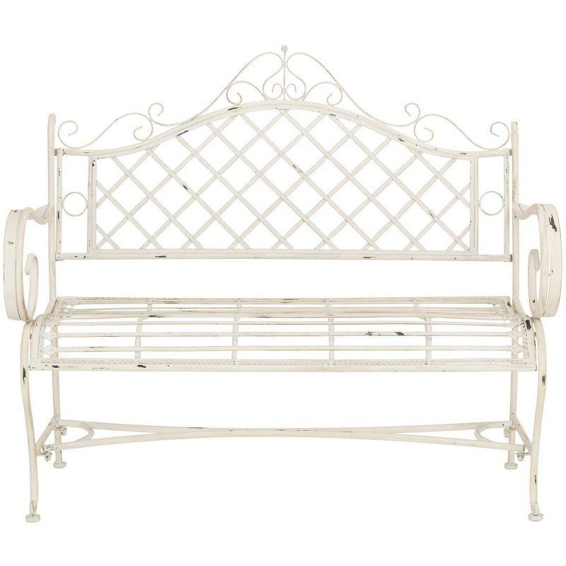 Charming Place de Vosges 46" Antique White Wrought Iron Garden Bench