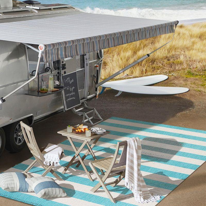 3' x 5' Negril Two-Tone Wide Stripe Indoor/Outdoor Area Rug, Aqua/Cream - JONATHAN Y
