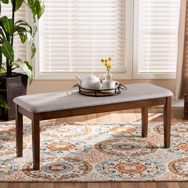 Teresa Gray Fabric and Walnut Wood Dining Bench