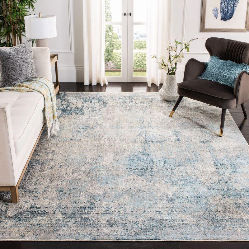 Gray and Blue Hand-Knotted Square Viscose Area Rug