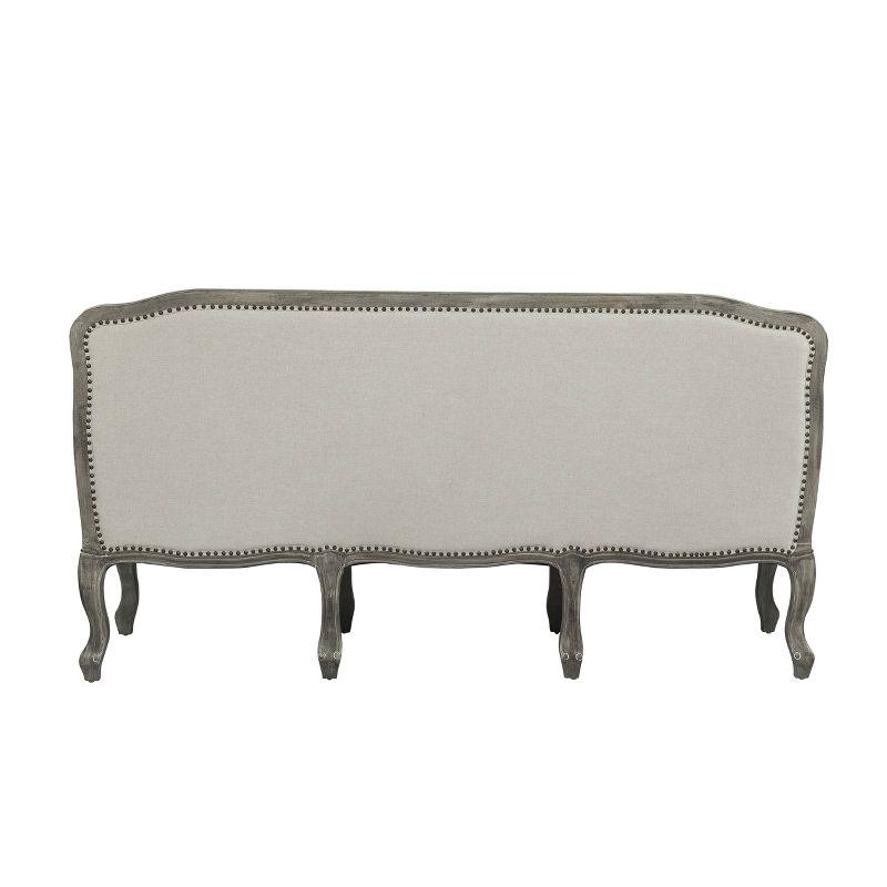 Tania Cream Linen Sofa with Nailhead Trim and Carved Wood Legs