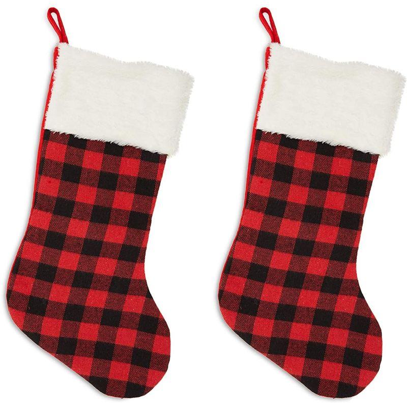 Okuna Outpost 4 Pack Christmas Stockings Rustic Red Buffalo Plaid Stockings for Holiday Decor (19.6 in)