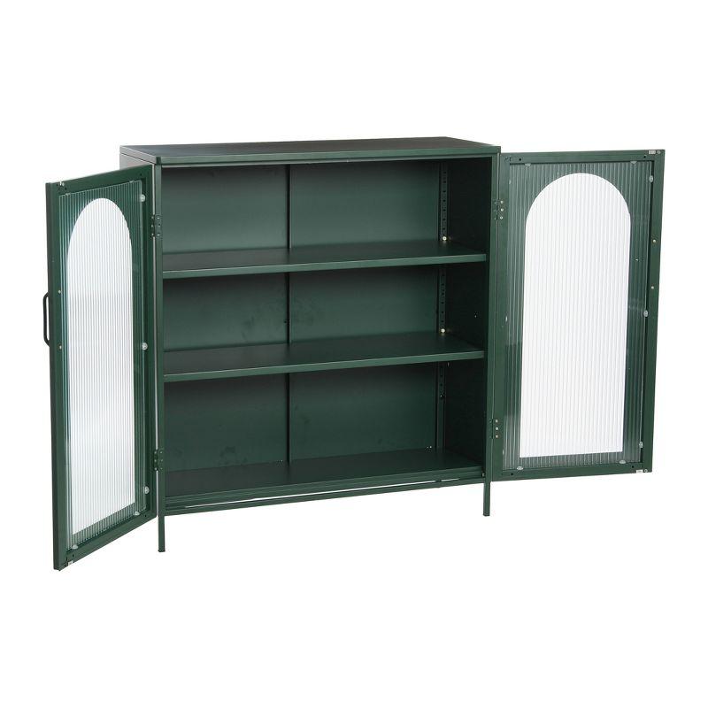 Storied Home Wide Metal Accent Cabinet with 2 Adjustable Storage Shelves and Arched Glass Door Dark Green: Elegant Design, 39.96" Height