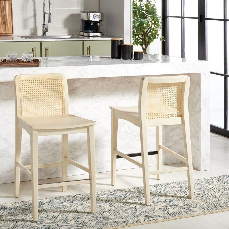 Coastal Charm White and Natural Rubberwood Barstool Set