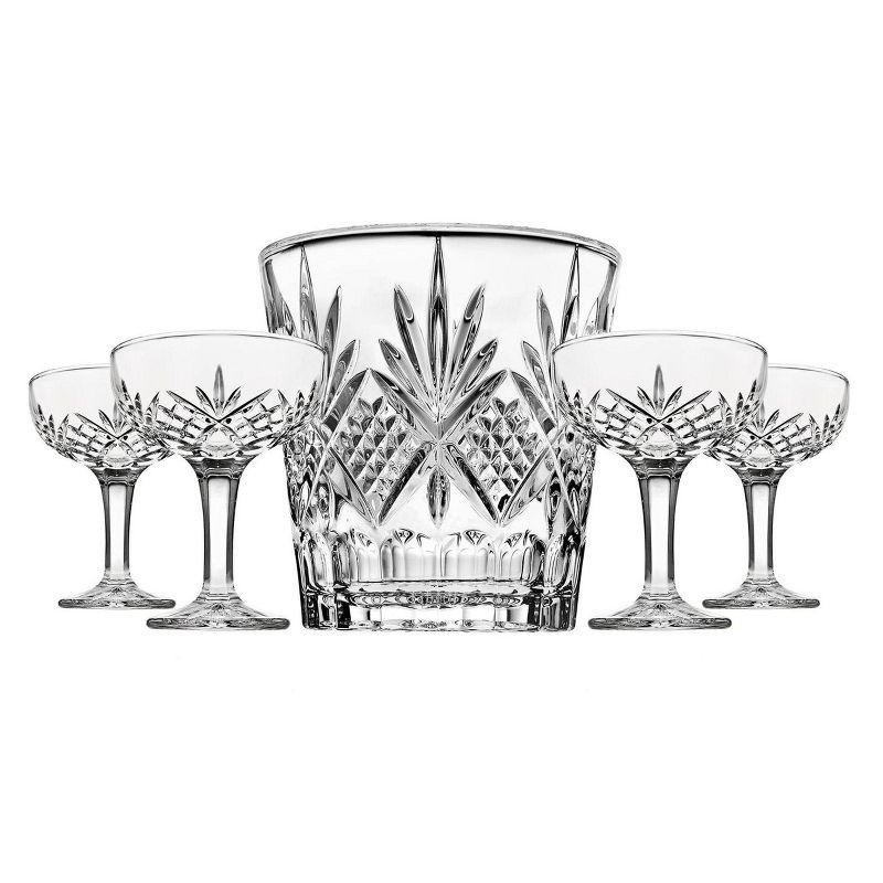 Godinger Silver 5pc Dublin Crystal Champagne Ice Bucket and Champagne Coup Set