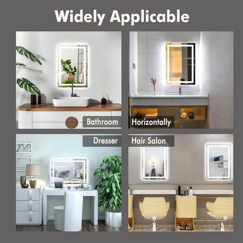 LED Bathroom Mirror 20X28¡° Wall-Mounted Vanity Mirrors Stepless Dimmable Wall Mirrors with Anti-Fog, Backlit + Front Lit, Memory Function, Waterproof