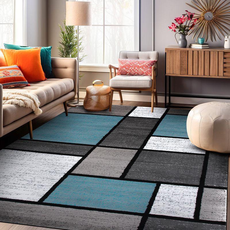 Modern Geometric Blue and Gray Easy-Care Synthetic Area Rug, 5' x 7'