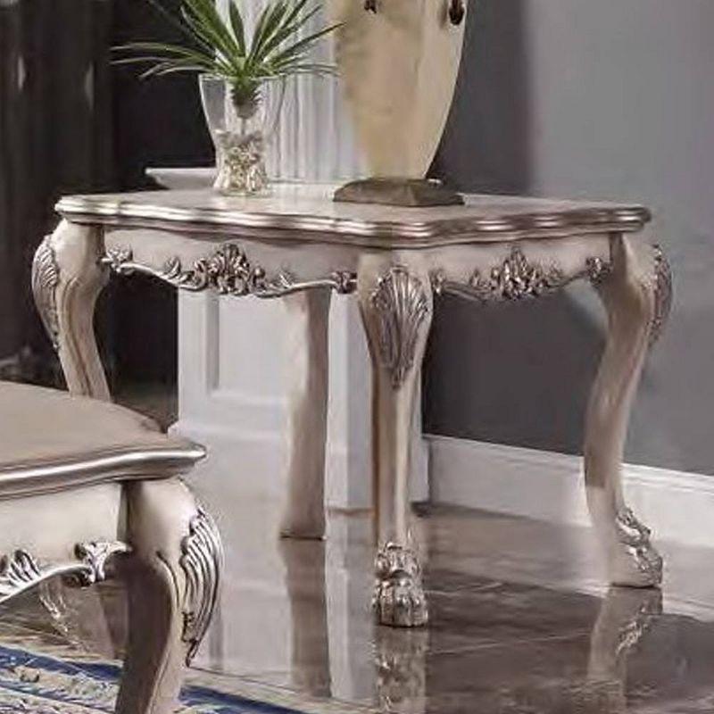 Dresden Vintage Bone White Square Wooden End Table with Claw Feet