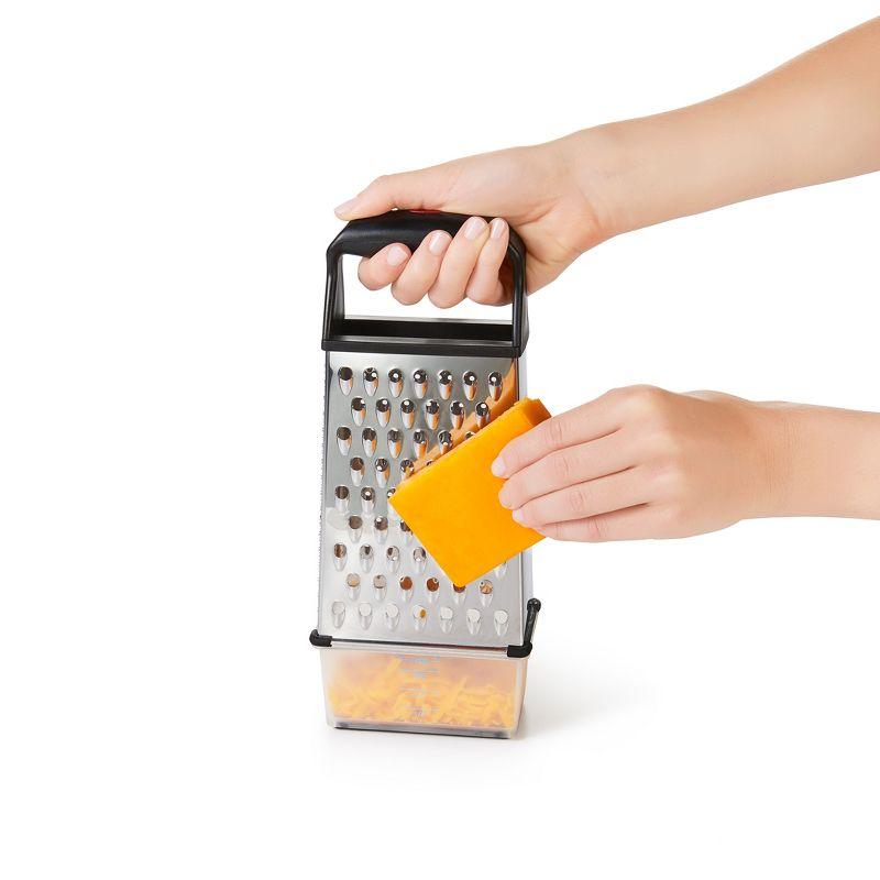 OXO Softworks Box Grater: Stainless Steel Cheese Shredder with Soft-Grip Handle & Storage Box, Dishwasher-Safe