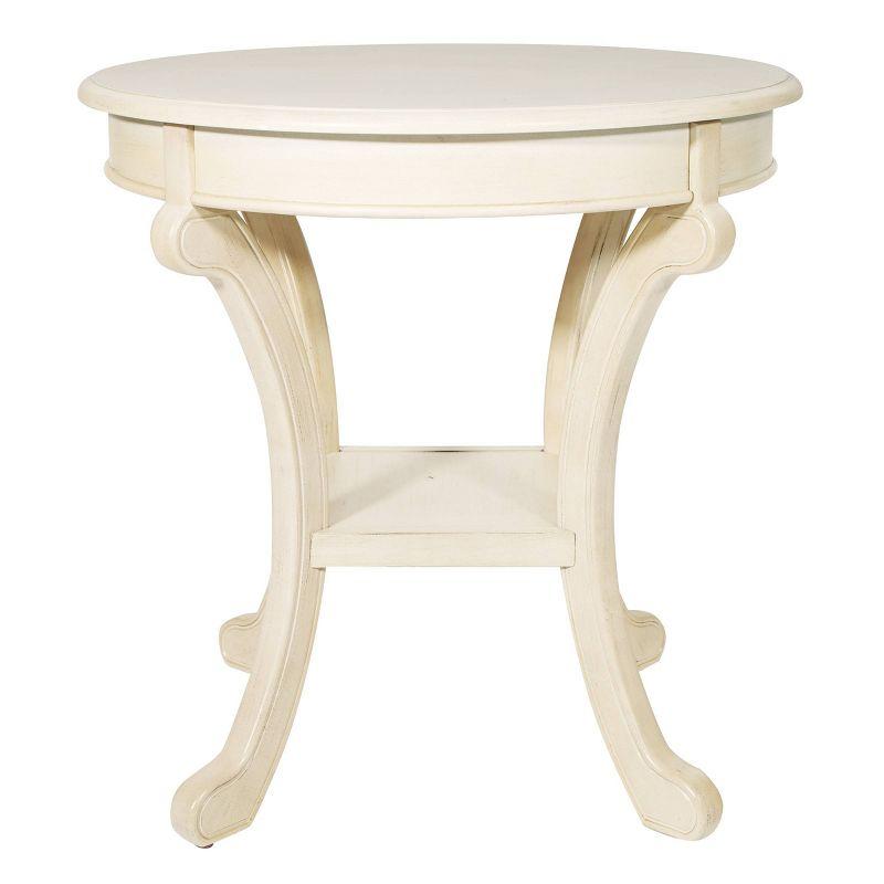 Vermont Accent Table Antique Beige - OSP Home Furnishings: Round Pedestal, Mid-Century Modern Design