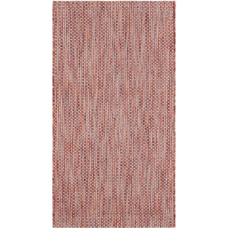 Red and Beige Round Synthetic Indoor/Outdoor Rug