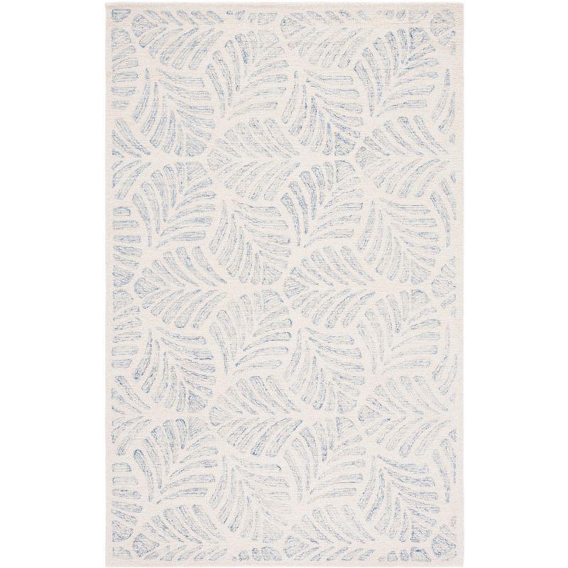 Ivory and Blue Tufted Wool Rectangular Area Rug, 5' x 8'