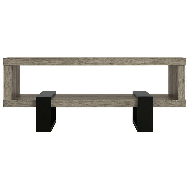 Dinard Wood Coffee Table Gray Driftwood/Black - Coaster: Sleek Two-Tier & Geometric Legs