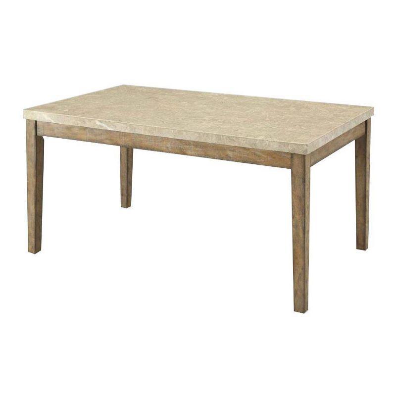 Acme Furniture 64" Claudia Dining Table Marble/Salvage Brown: Rectangular, Non-Extension, Seats 5, Wood Base