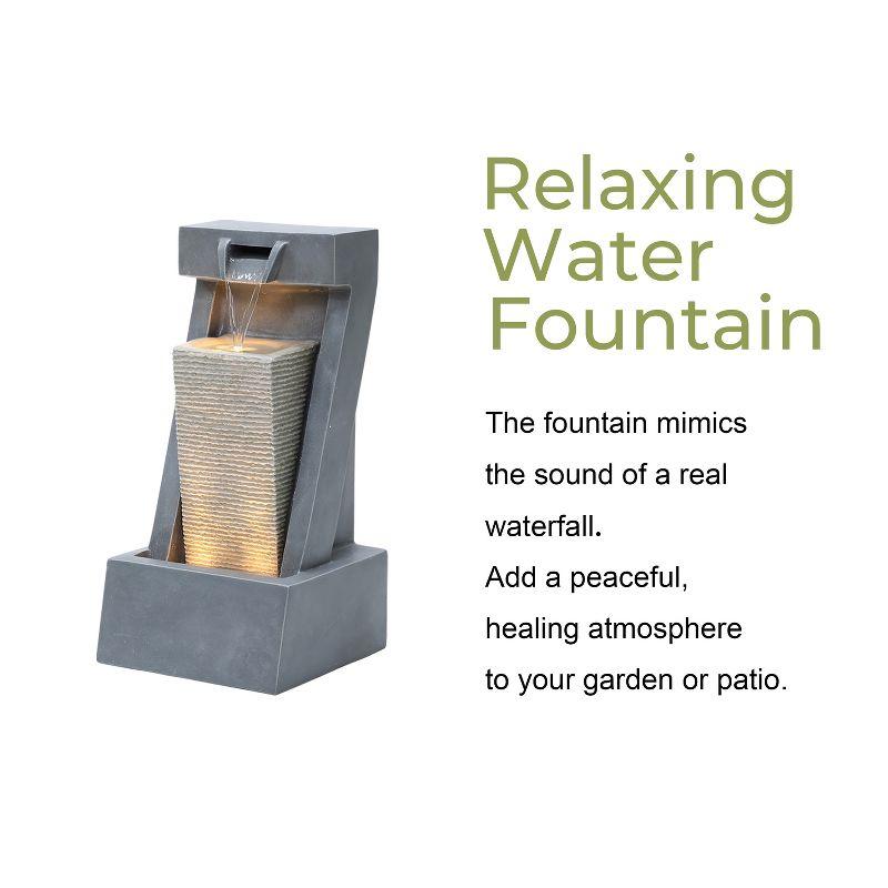 LuxenHome Gray Resin 2-Column Sculpture Outdoor Fountain with Lights