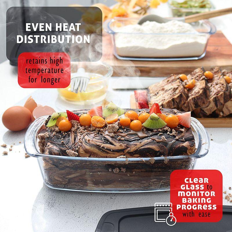 Joytable Set of 3 Bread Loaf Pans with Airtight Lids, 1.9 Quart Deep Rectangular Glass Food Storage Containers