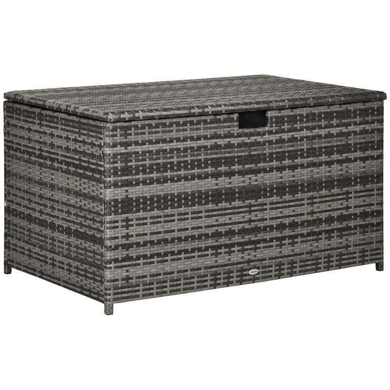 Outsunny Outsunny 113 Gallon Deck Box, Rattan Outdoor Storage Box, Waterproof Storage Container for Indoor, Patio Furniture Cushions, Pool Supplies, Garden Tools