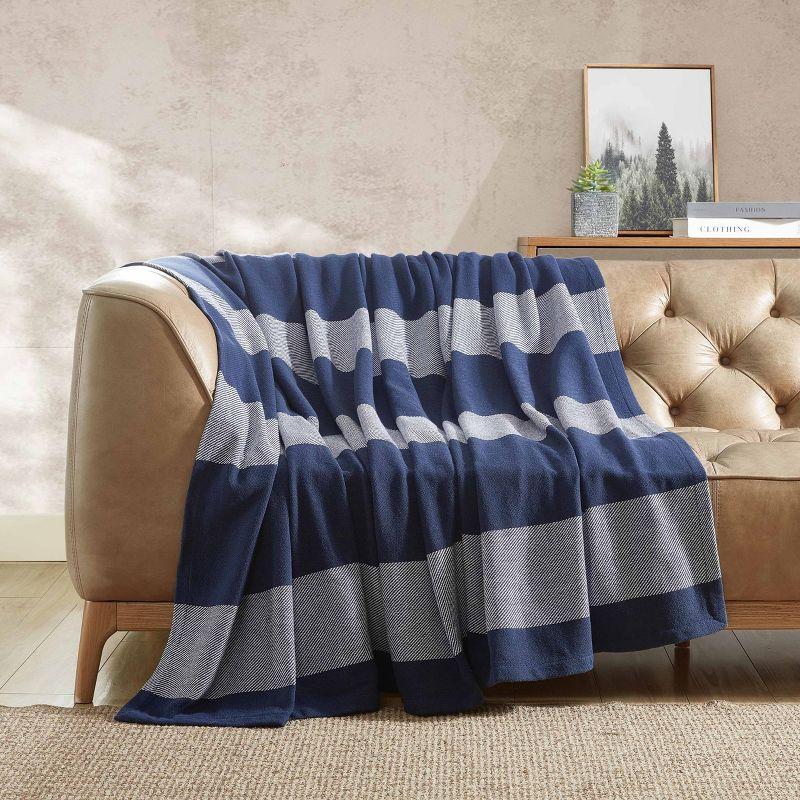 Boylston Navy and White Full Cotton Reversible Blanket