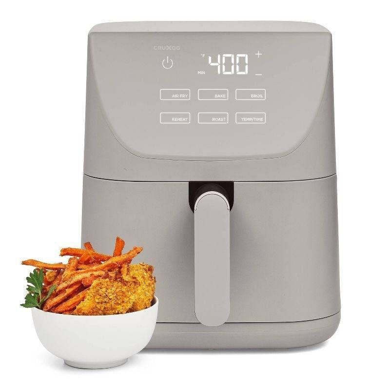CruxGG 6qt Air Fryer Gray: 1500W Electric Fryer, Dishwasher-Safe Parts, 2-Year Warranty, 6-Quart Capacity