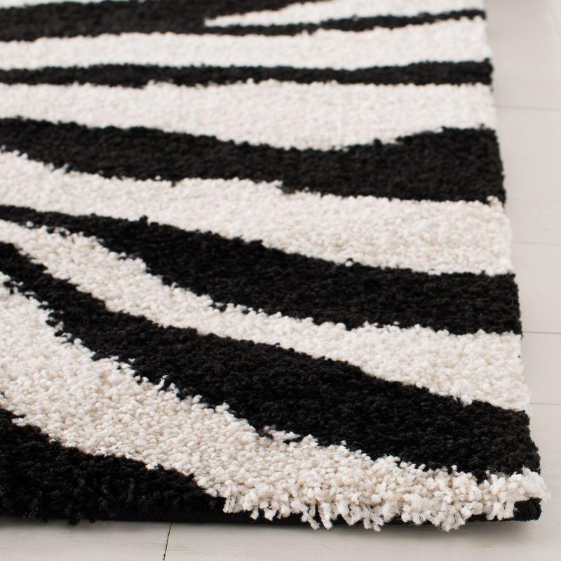 Ivory and Black Stripe Hand-Knotted Shag Runner Rug 2'3" x 11'